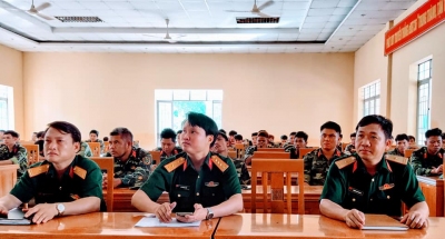 20 cán bộ khung B, Đại đội 9, tiểu đoàn BB 10 DBĐV huyện Bù Đốp tham dự Khai giảng tập huấn khung B đợt 3/2021.