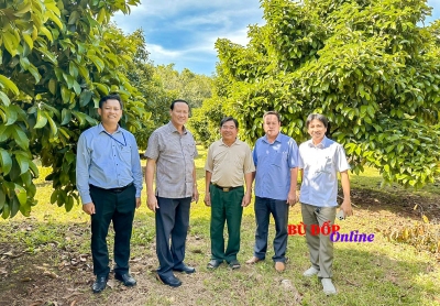 Phó Bí thư, Chủ tịch UBND huyện Bù Đốp Lê Quang Oanh thăm mô hình sản xuất nông nghiệp tại xã Thiện Hưng